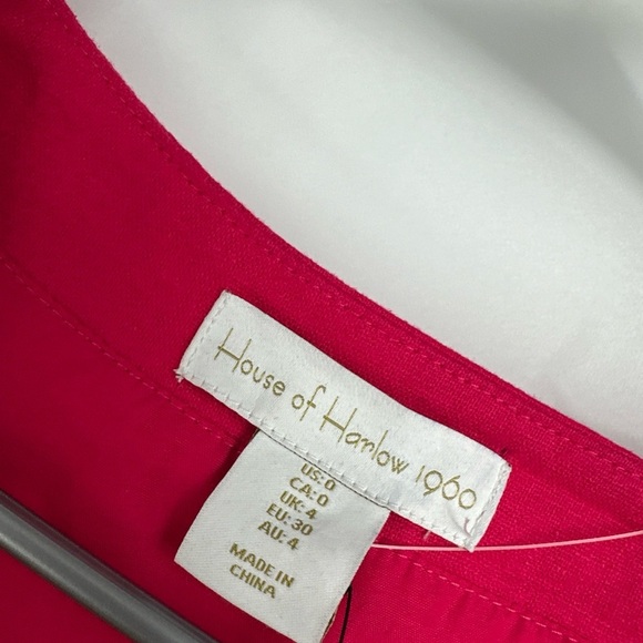 House of Harlow 1960 Mini Dress Size 0 Linen Blend Puff Sleeve Color Fuchsia - Picture 4 of 5